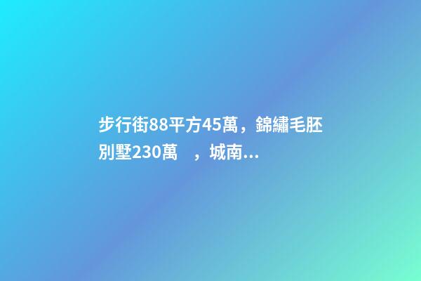 步行街88平方45萬，錦繡毛胚別墅230萬，城南自建房273平帶院165萬